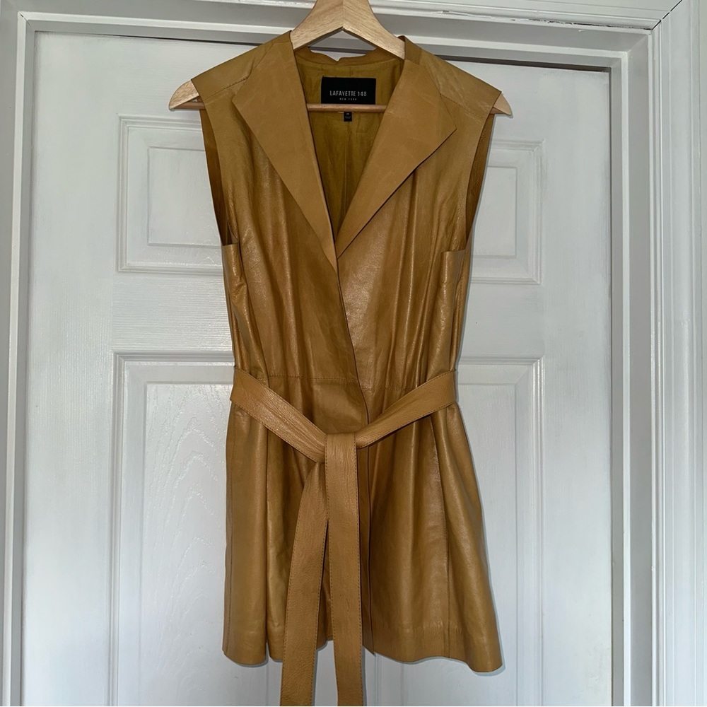 Lafayette 148 Leather Vest Jacket Belted Yellow M